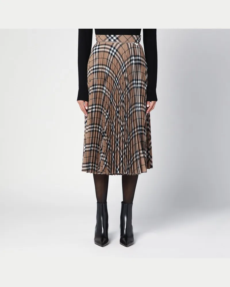Burberry Rock mit Falten und Karomuster Beige
