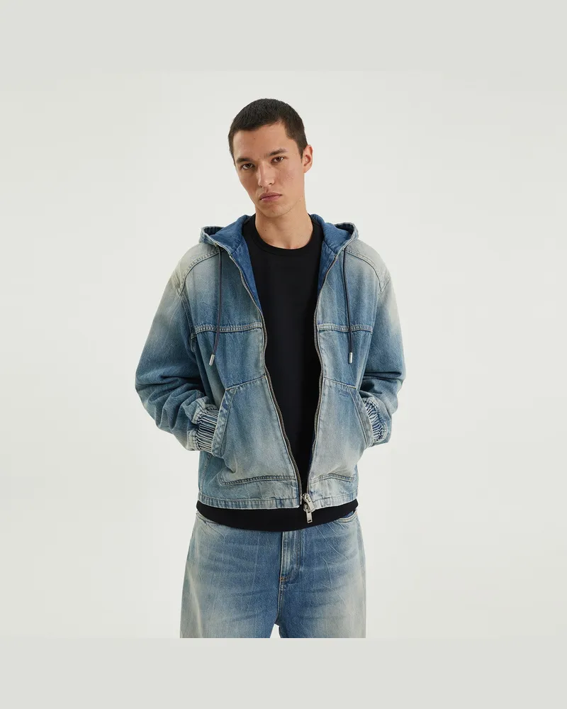 1989 STUDIO Blaue Denim-Reißverschluss-Hoodie 