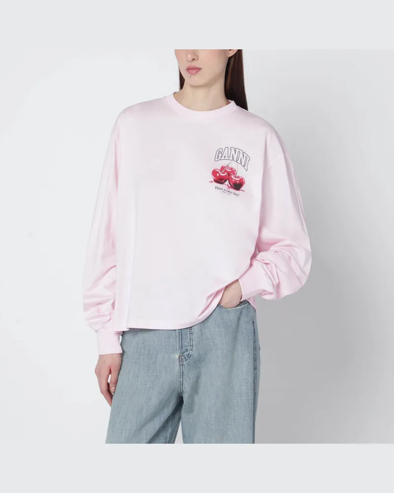 Ganni Hellrosa Top mit Logoprint 