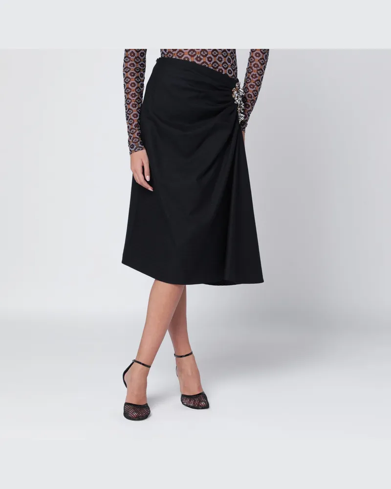 Dries van Noten Dunkelblauer, drapierter Rock mit Brosche Blue