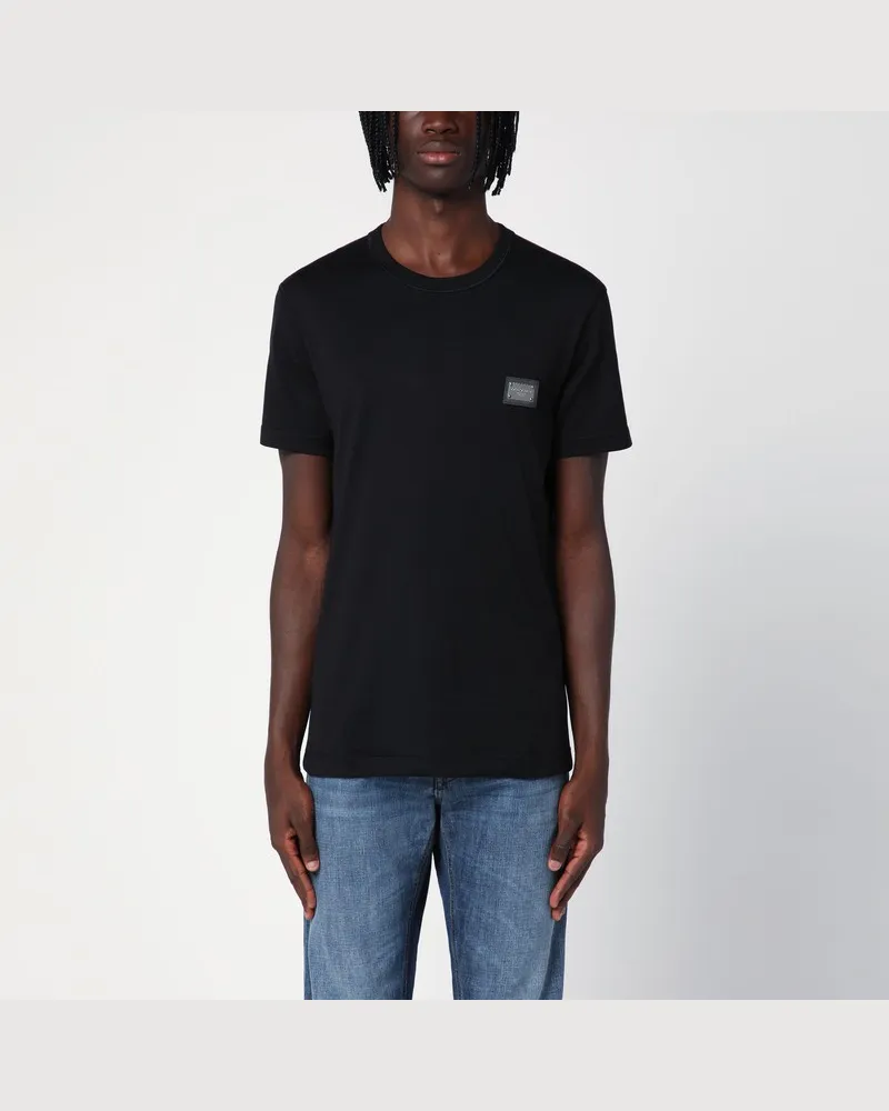 Dolce & Gabbana Schwarzes T-Shirt mit Logoplakette Schwarz