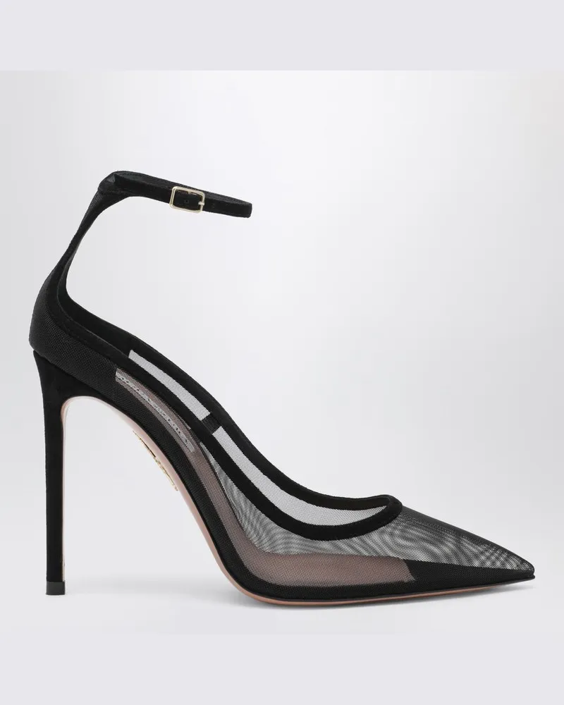 Aquazzura Love Affair 85 Pumps aus schwarzem Mesh und Wildleder Schwarz