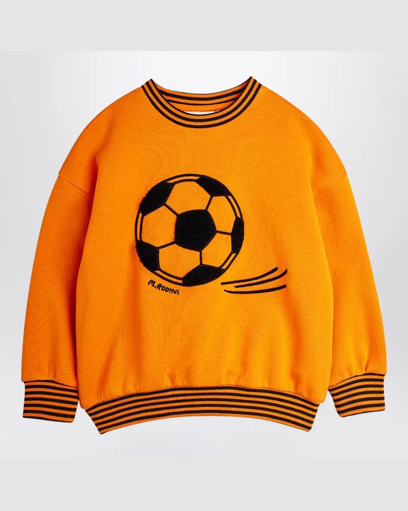 Mini Rodini Oranges Sweatshirt mit Fußball aus Chenille Orange