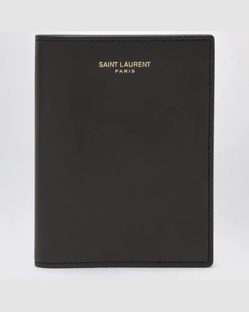 Saint Laurent Kompakte zweifarbige Kartenbörse aus Kalbsleder Black