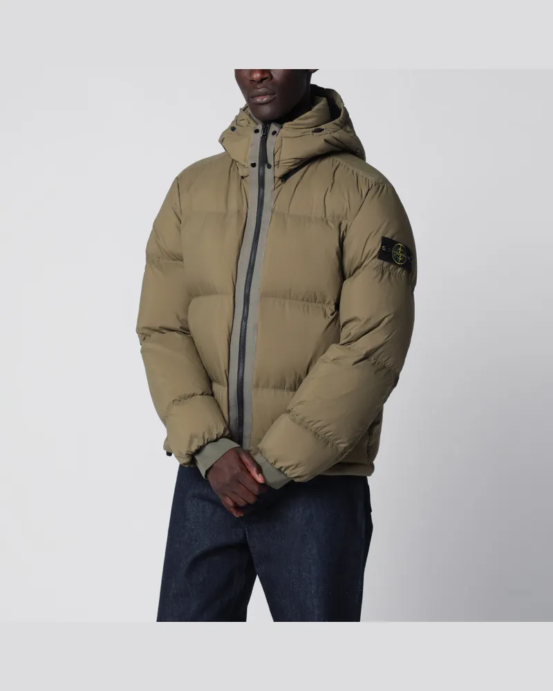 Stone Island Daunenjacke mit Reißverschluss aus olivgrünem Ripstop-Nylon Green