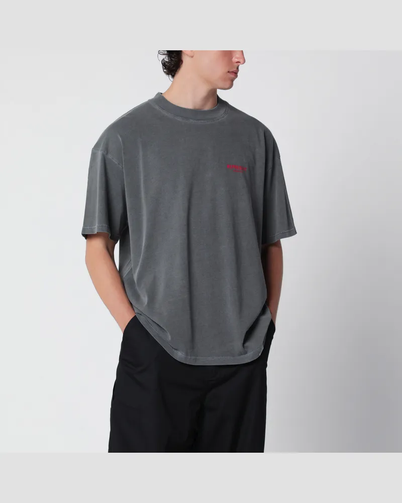 REPRESENT Verwaschenes schwarzes Baumwoll-T-Shirt mit Logo Black
