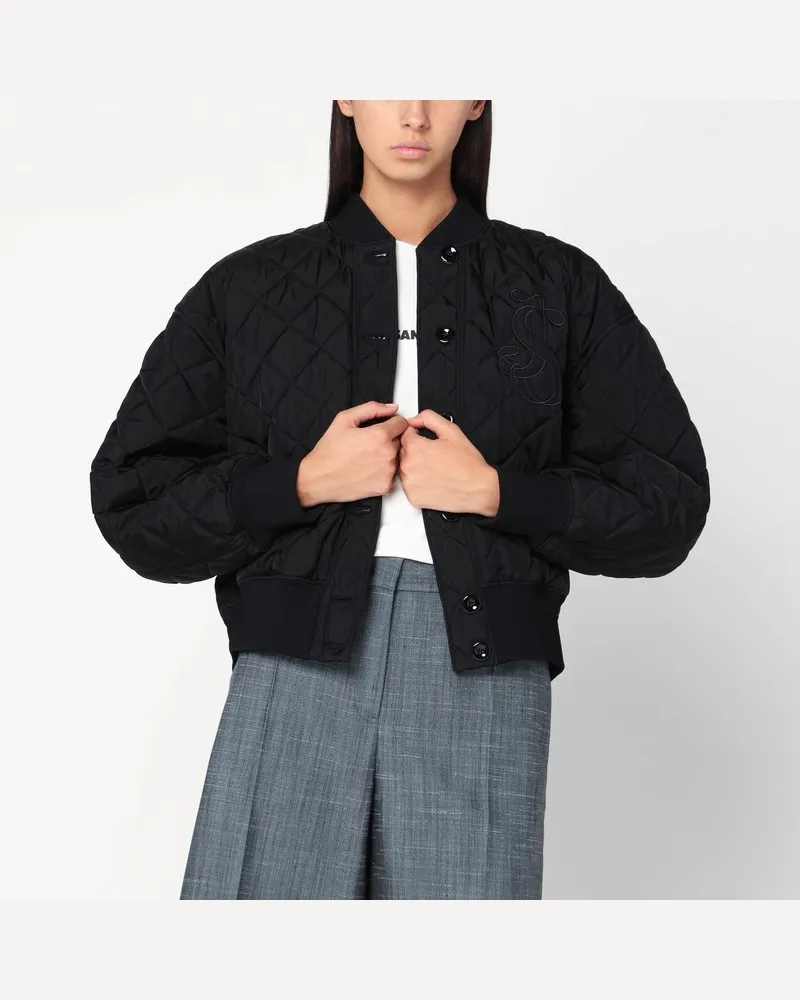 Jil Sander Gepolsterte schwarze Bomberjacke Schwarz