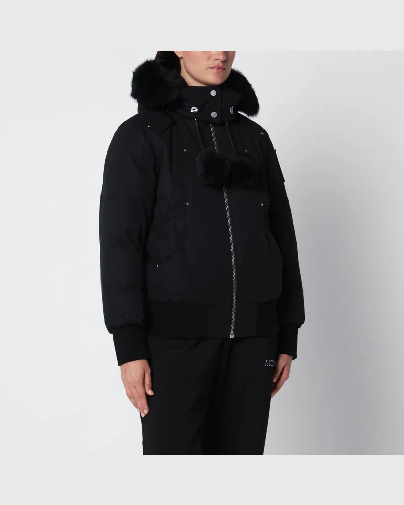 Moose Knuckles Debbie Original Schwarze Bomberjacke mit Kapuze Black