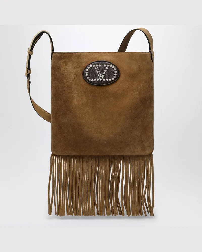 Valentino Garavani Beigefarbene Tasche Nellcôte aus Wildleder Braun