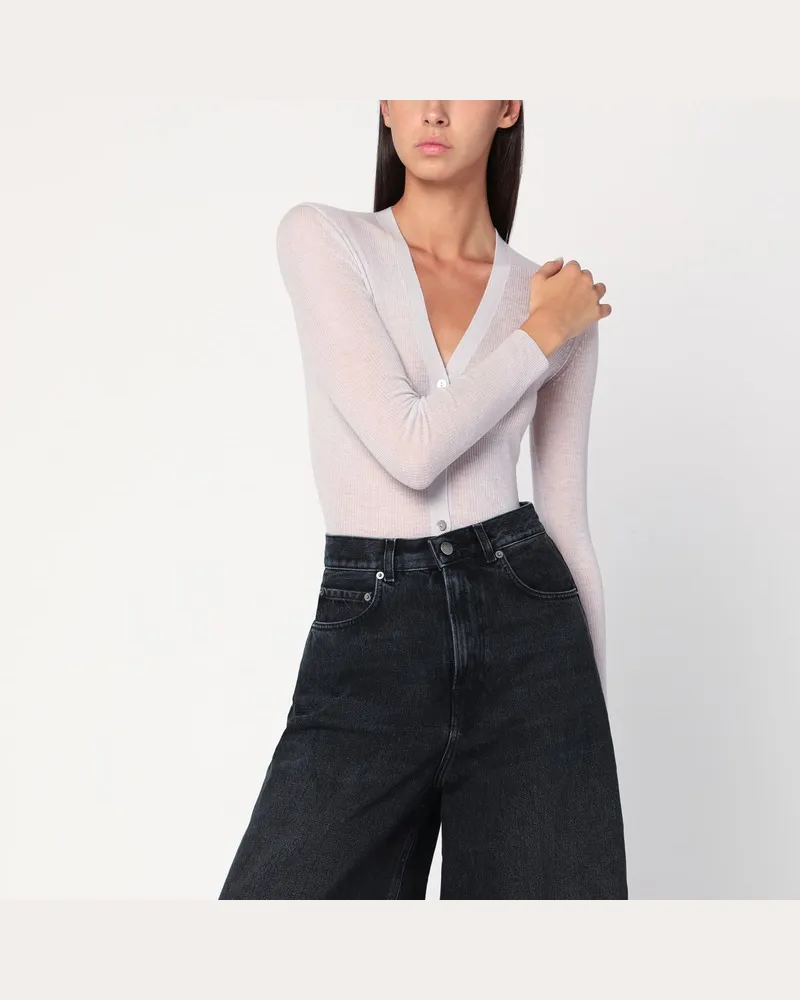 6397 Halbtransparenter Strickcardigan in Elfenbein Weiß