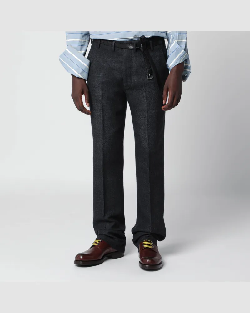 Prada Black wool trousers with chevron pattern Black