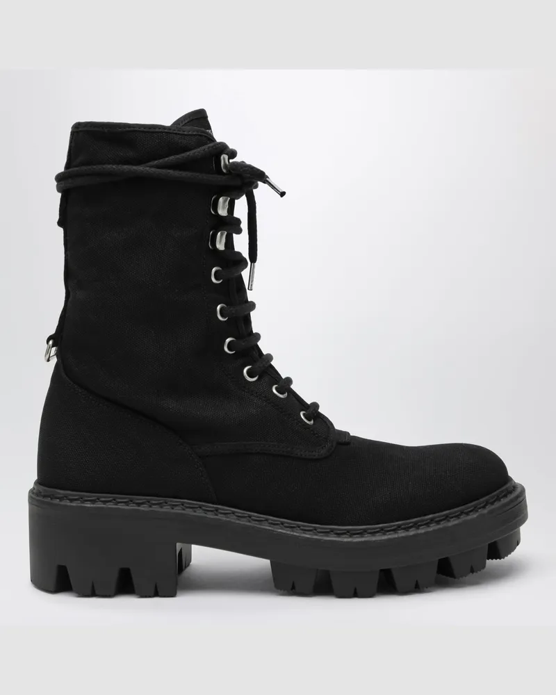 Prada Schwarze Schnürstiefeletten aus Canvas Black