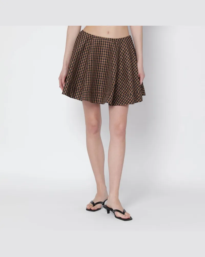 Ganni Braun/schwarzer Vichy-Minirock in A-Linie Braun