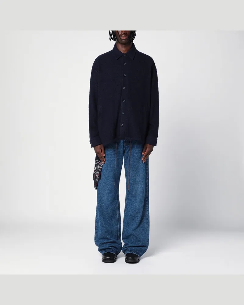 Destin Hemdjacke aus marineblauer Wolle mit Grafikdruck 