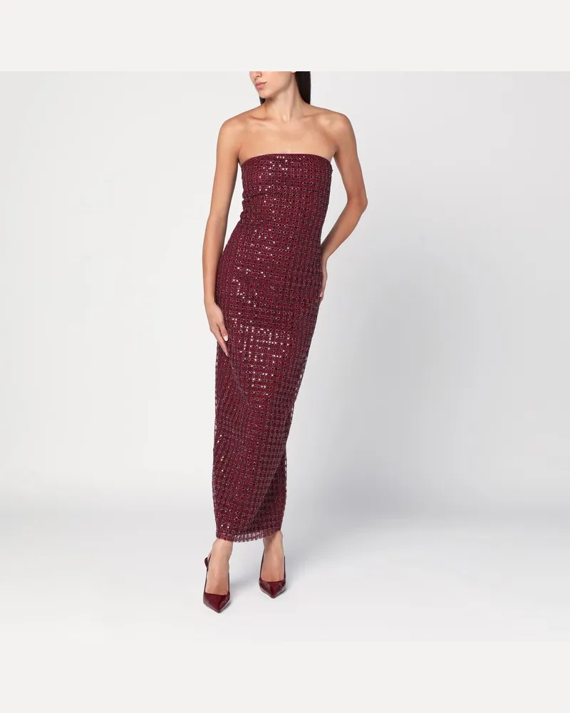 ROTATE Birger Christensen Langes bordeauxfarbenes Kleid mit Pailletten Burgunderrot