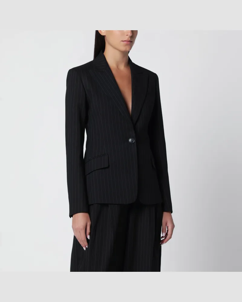 ANDAMANE Einreihige schwarze Jacke mit Nadelstreifen aus Baumwollmischung Black