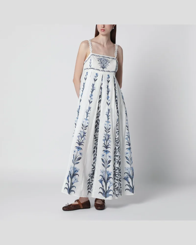FARM Rio Off-White Flowers Arch Pleats Maxikleid White