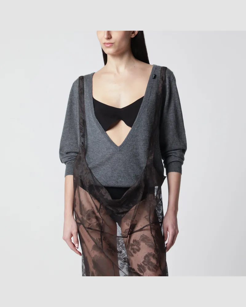 Prada V-Ausschnitt-Pullover aus Kaschmir in Grau Grey