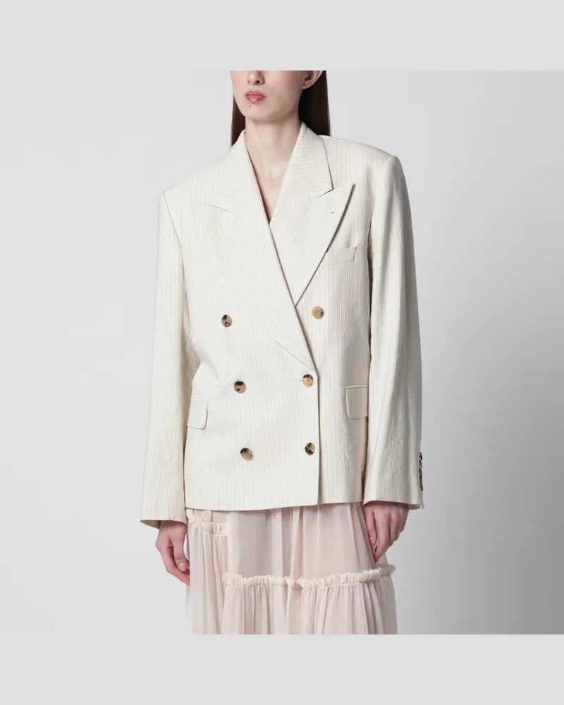Dries van Noten Oversize zweireihige Jacke in Écru von White