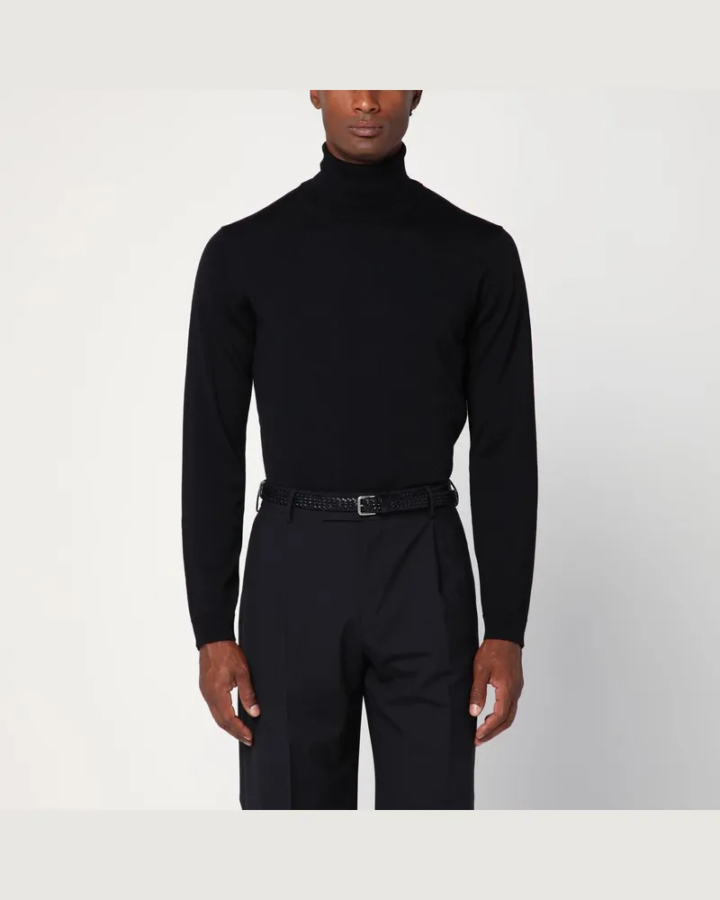 Roberto Collina Schwarzer Rollkragenpullover aus Wolle Schwarz