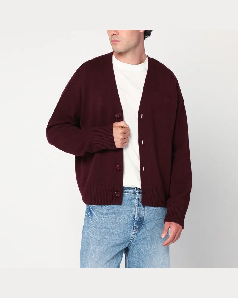 AMI Paris Cardigan Ami de Coeur in Kirschfarbe aus Wolle und Kaschmir Rot