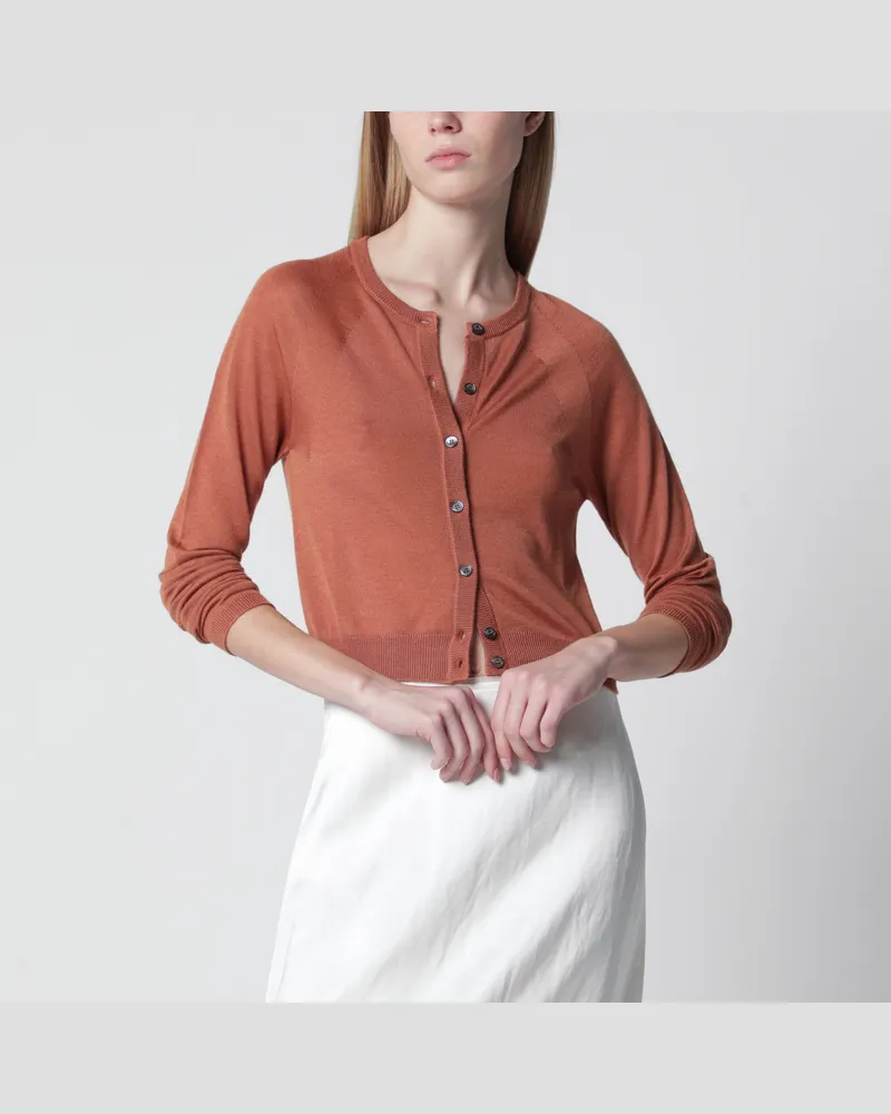 Roberto Collina Cardigan in Ziegelrot aus Kaschmir und Seide Brown