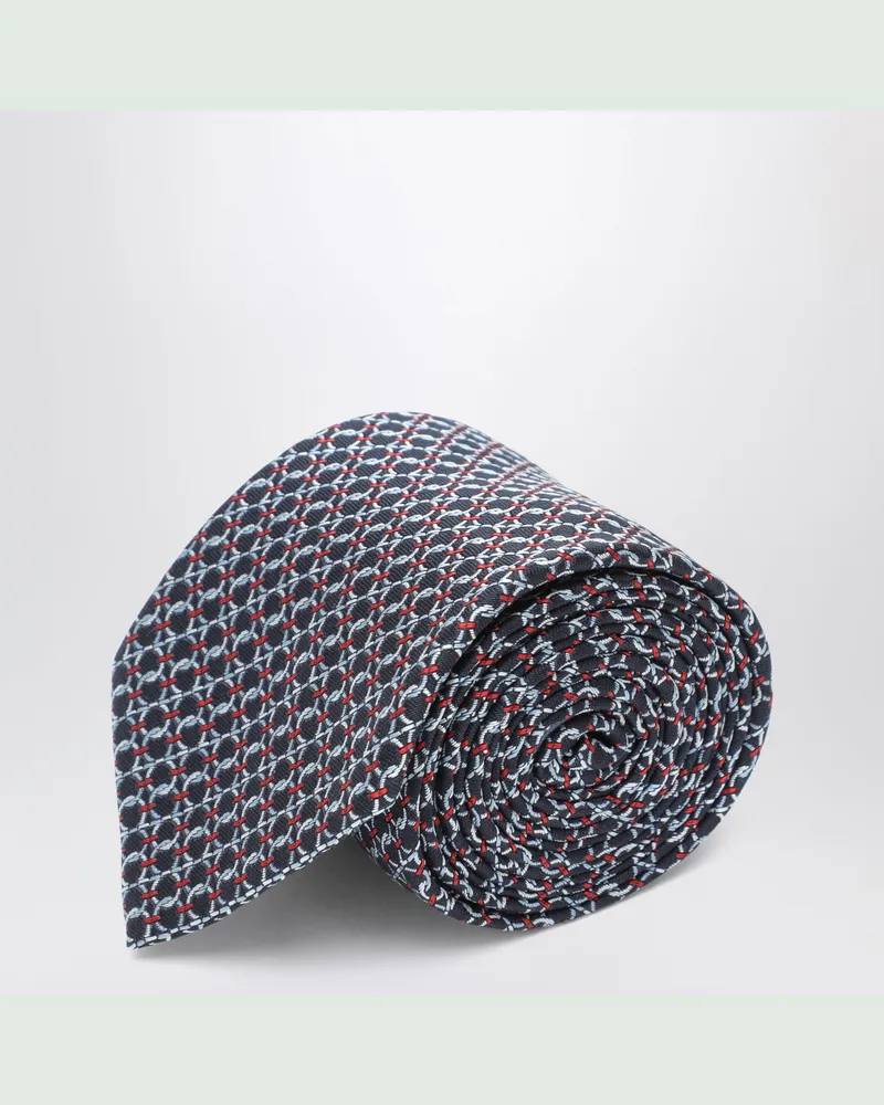 Ferragamo Gancini Jacquard-Krawatte in Dunkelblau aus Seide Blue
