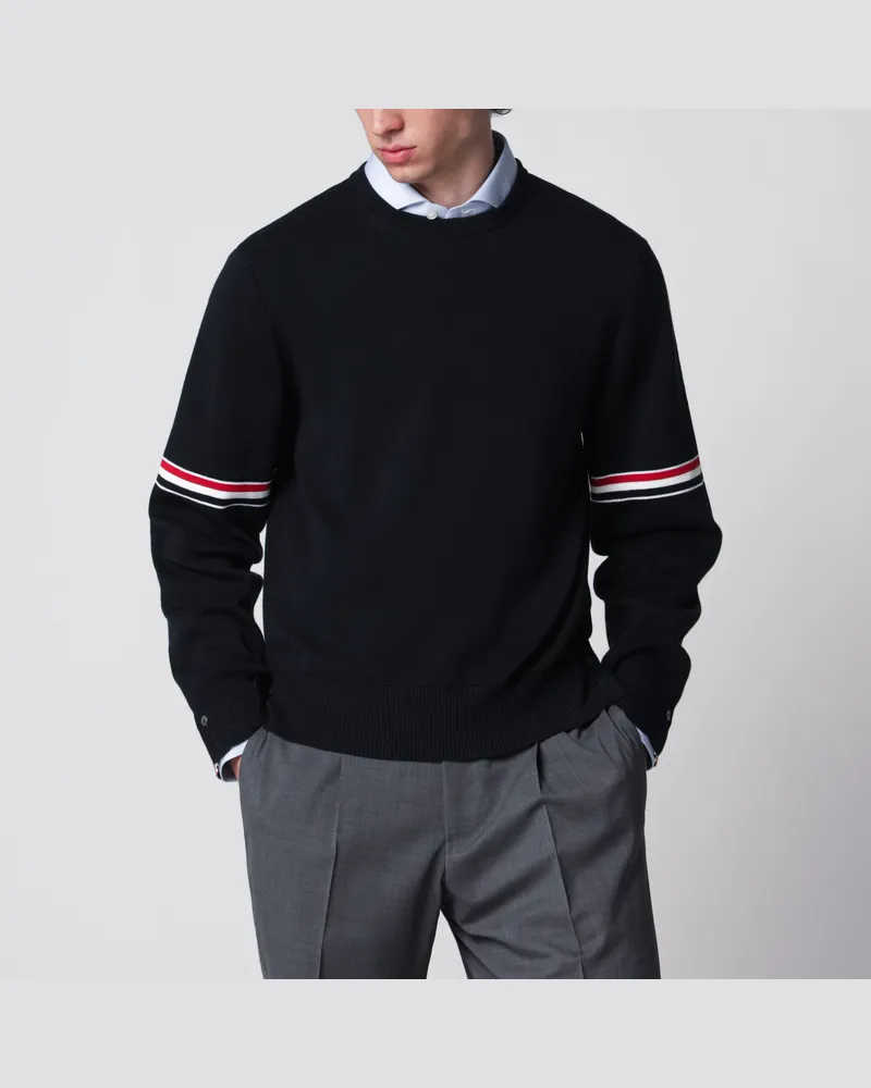 Thom Browne Marineblauer Baumwollpullover mit Trikolore-Details Blue
