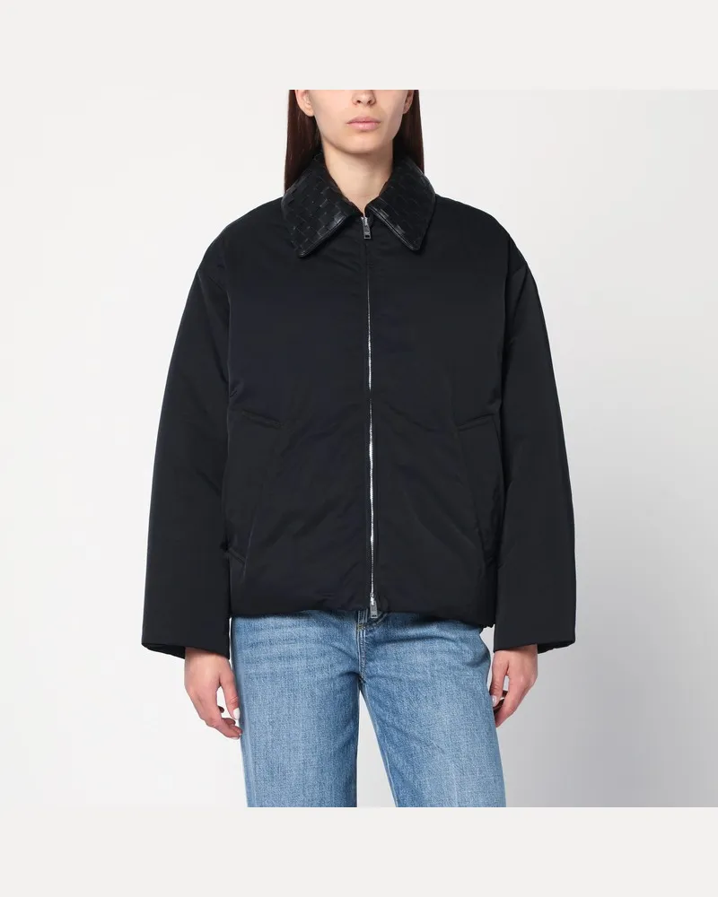 Bottega Veneta Schwarze Jacke mit Intrecciato-Kragen Schwarz
