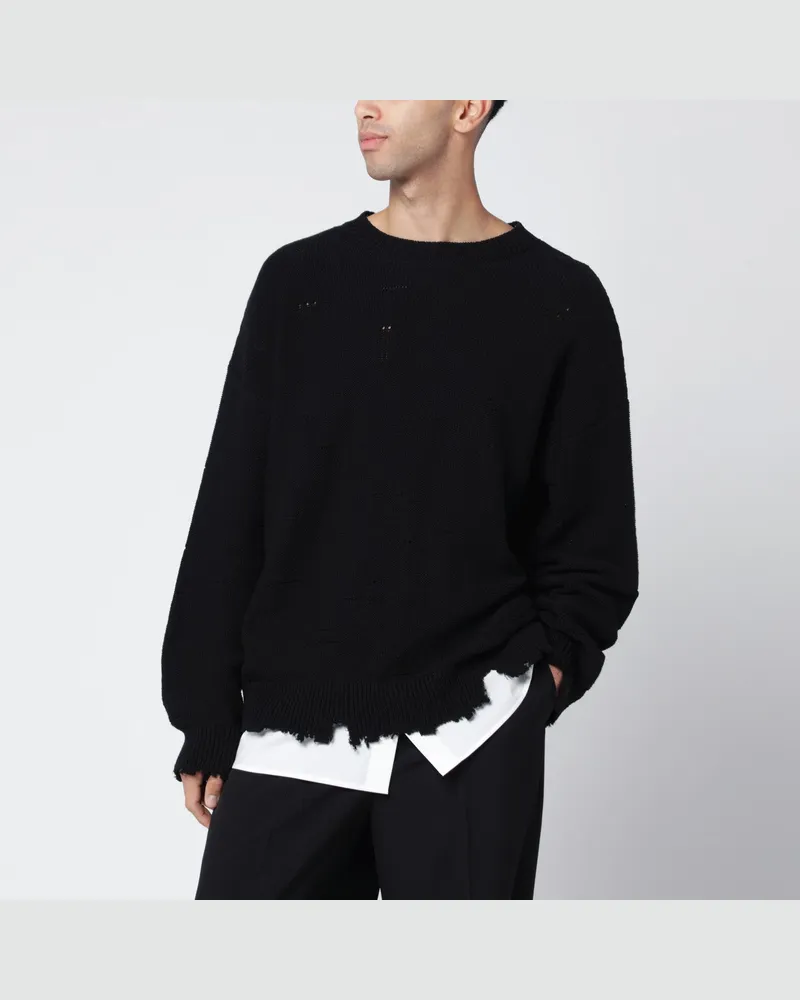 Maison Margiela Schwarzer Pullover mit distressed Saum Black