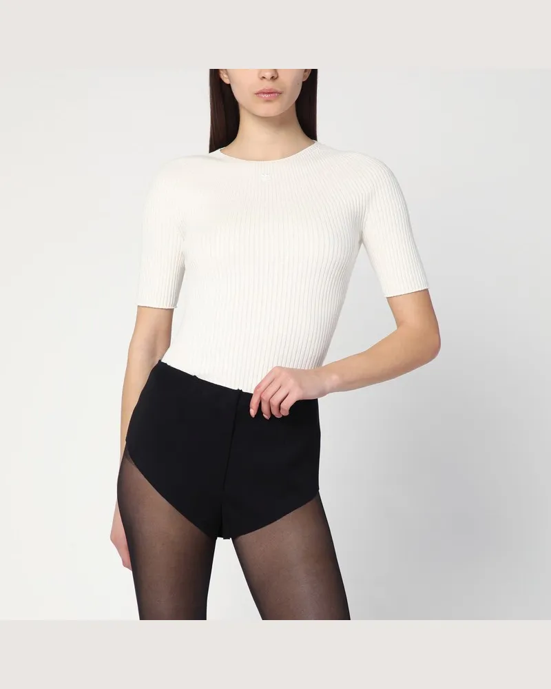 Courrèges Weißer Pullover aus Rippstrick in Baumwolle und Wolle Weiß