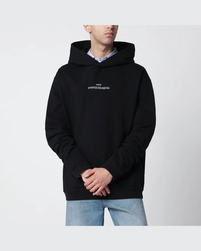 Maison Margiela Schwarzes Kapuzen-Sweatshirt mit umgekehrtem Logo Black