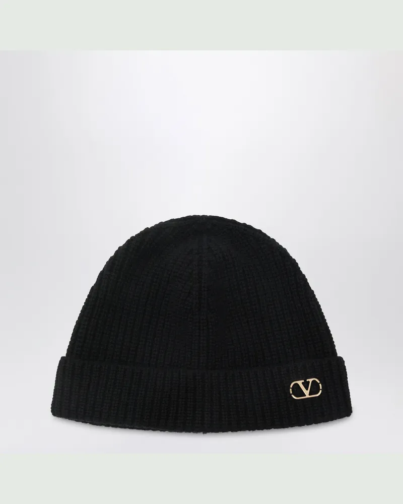 Valentino Garavani Schwarze Vlogo Signature Cashmere-Mütze Black