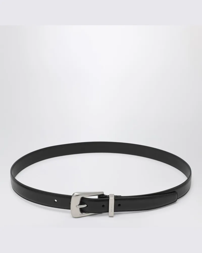 Saint Laurent Glatter schwarzer Leder Folk Gürtel Schwarz