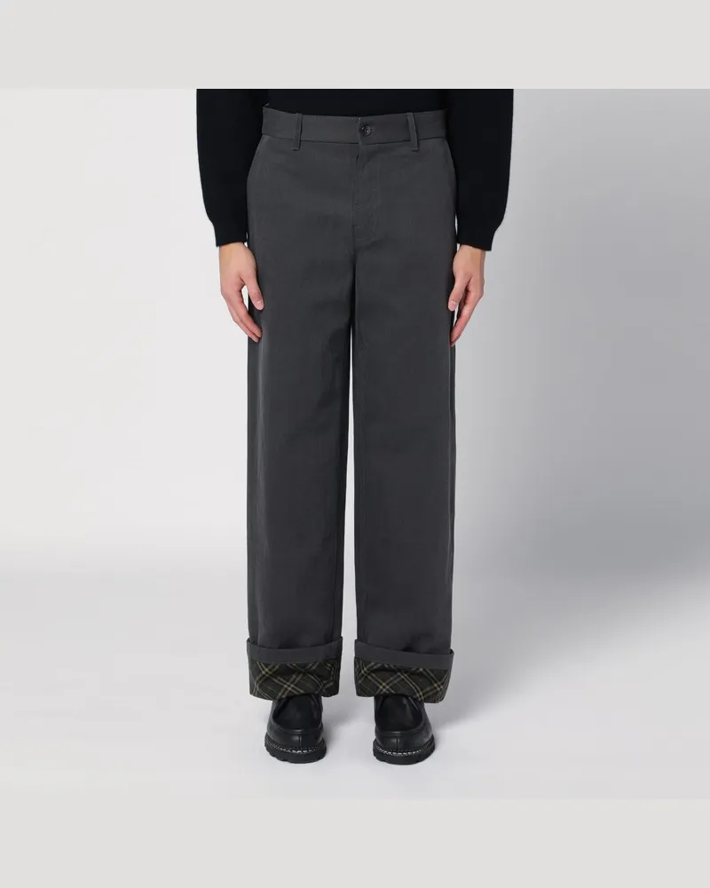 Burberry Schwarze Hose mit Umschlag mit Karomuster Schwarz