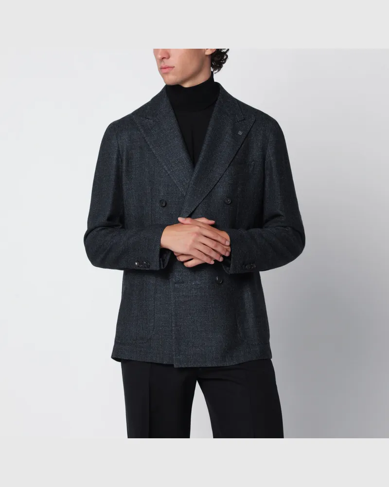 Tagliatore Petrolblaue zweireihige Jacke aus Wolle und Seide Blue