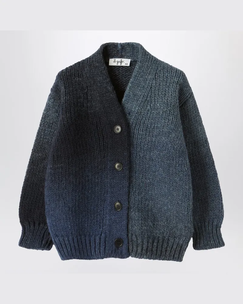 Il Gufo Strickjacke aus blau meliertem Wollgemisch Blau