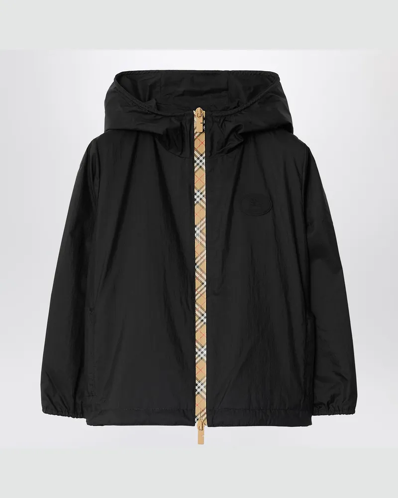 Burberry Schwarze Nylonjacke mit Reißverschluss und Check-Muster 
