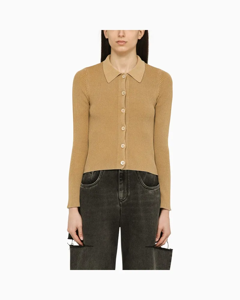 Our Legacy Sandfarbene gerippte Strickjacke aus Baumwolle Beige