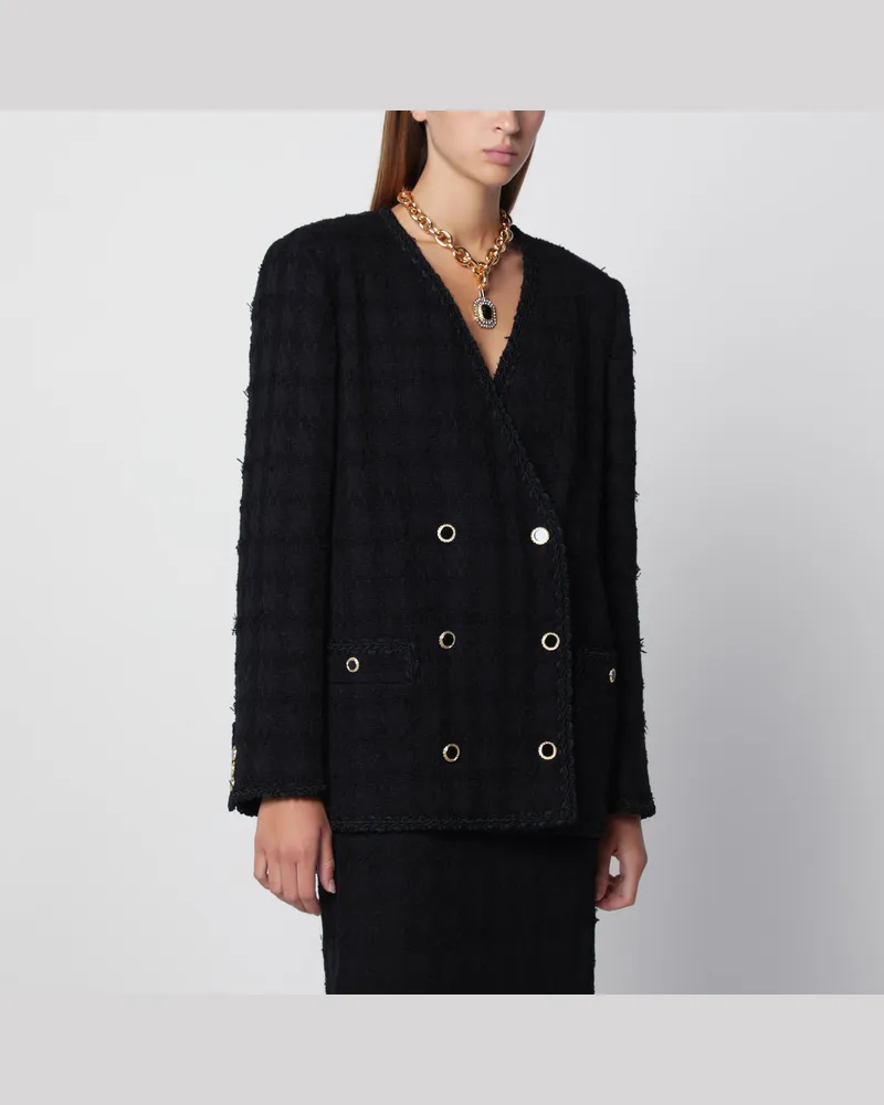 Alessandra Rich Schwarze doppelreihige Jacke aus Bouclé-Tweed Black