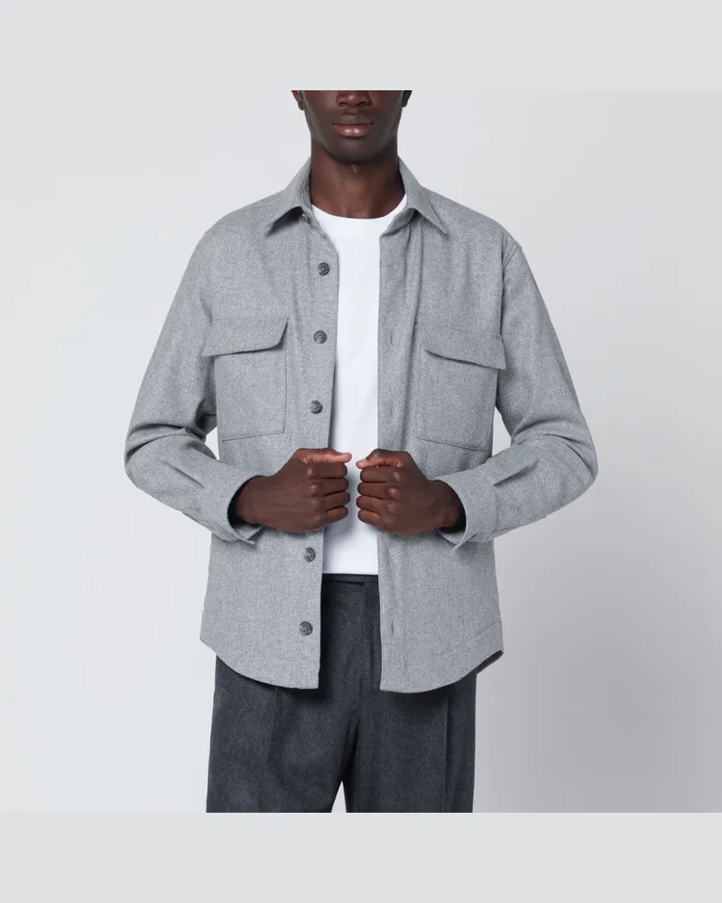 XACUS Graue Overshirt-Jacke aus Wollmischung Hellblau