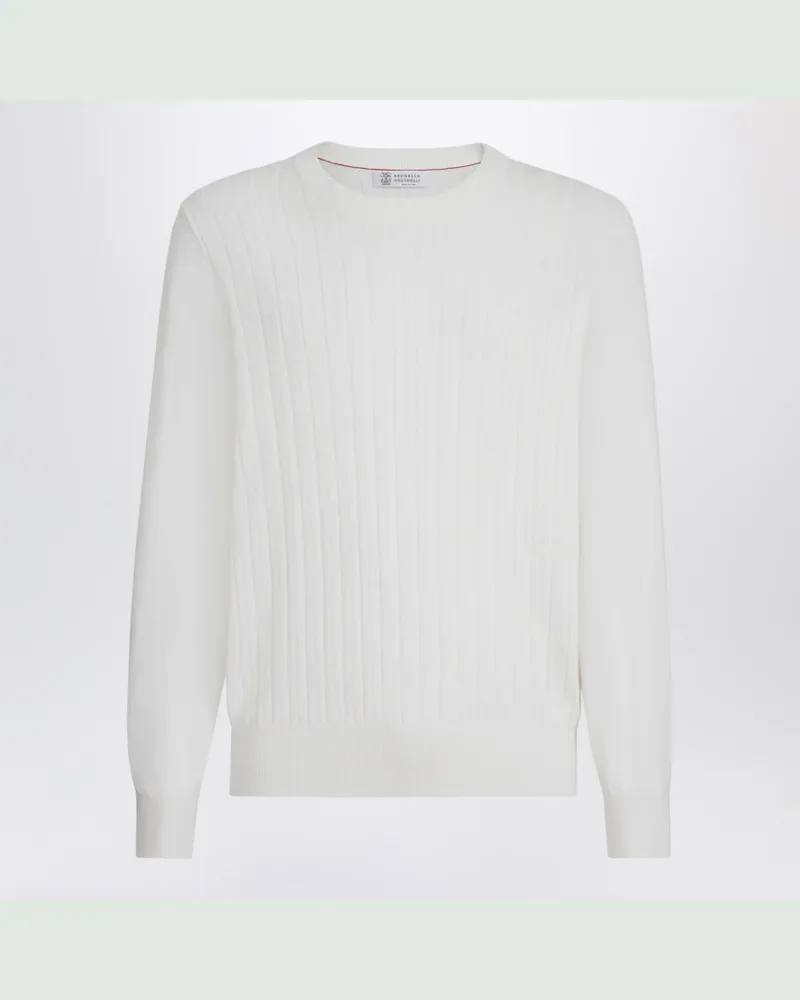 Brunello Cucinelli Weißer gerippter Baumwollpullover White