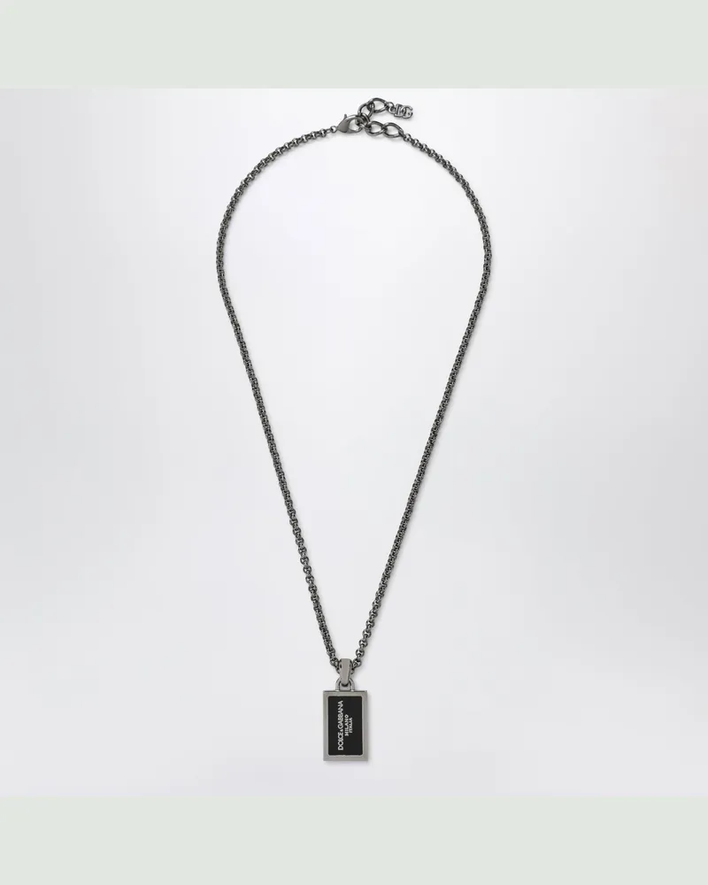 Dolce & Gabbana Halskette aus Messing mit Logo und Emaille in Ruthenium Metal