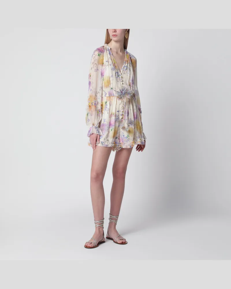 Zimmermann Kurzer Jumpsuit in Creme mit Blumenmuster White