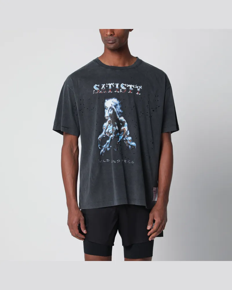 Satisfy MothTech Aged Black T-Shirt mit Löchern Black