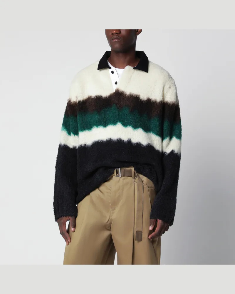 Sacai Mehrfarbiges Poloshirt mit Farbverlauf und Streifen Multicolor