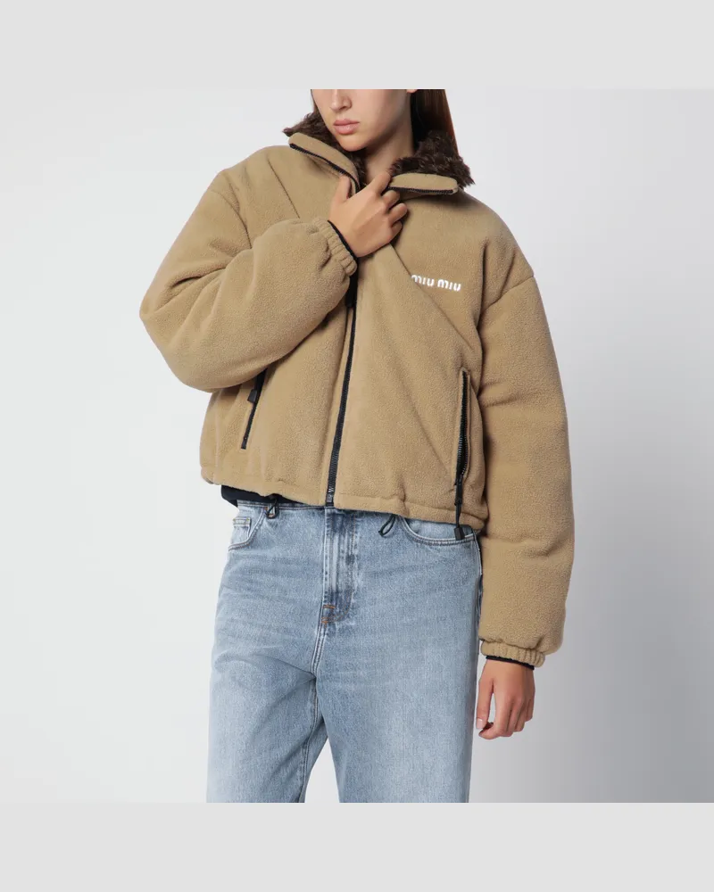 Miu Miu Fleece-Daunenjacke in Camel Beige