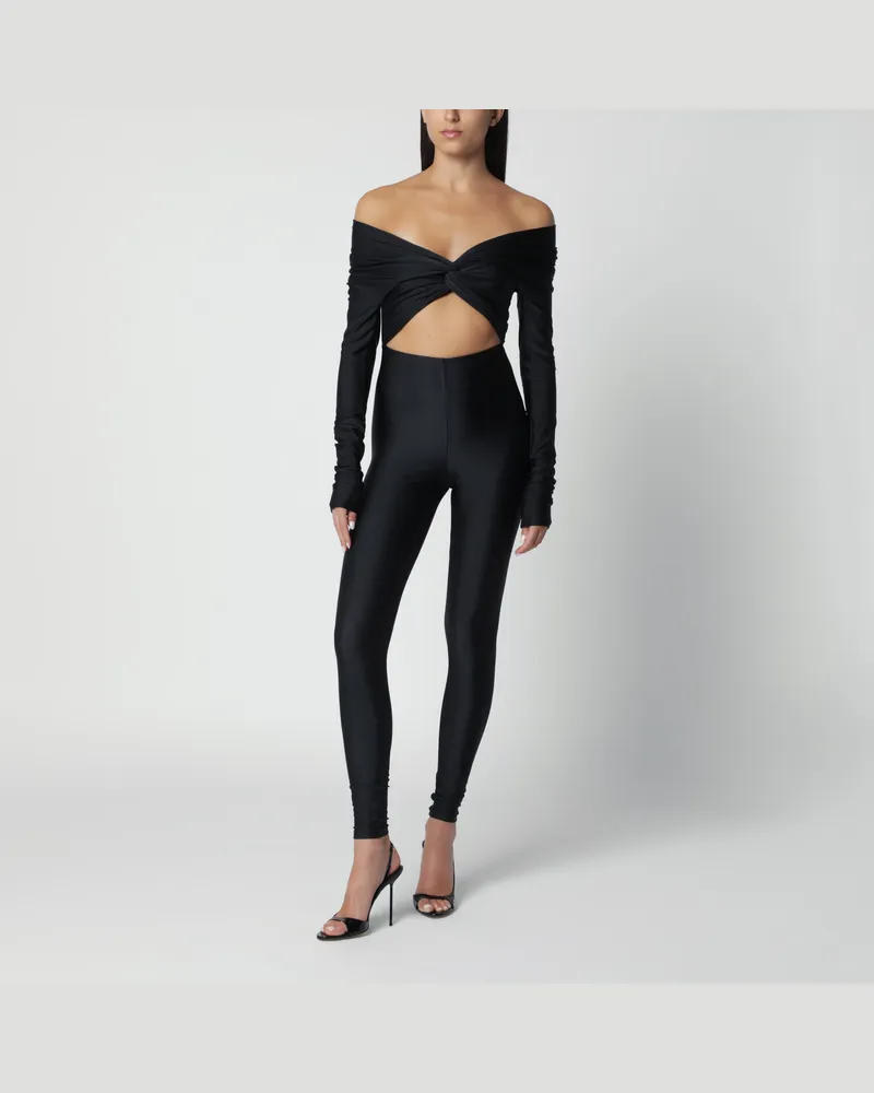 ANDAMANE Schwarzer Kendall-Jumpsuit aus glänzendem Stretch-Lycra Black
