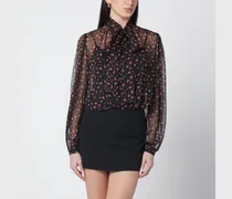 Schwarze Chiffonbluse mit Rosenprint