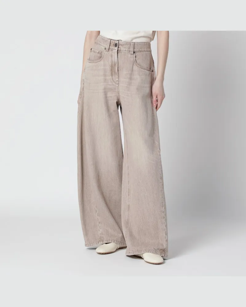 Brunello Cucinelli Weite Jeans in Wüstenfarbe Beige